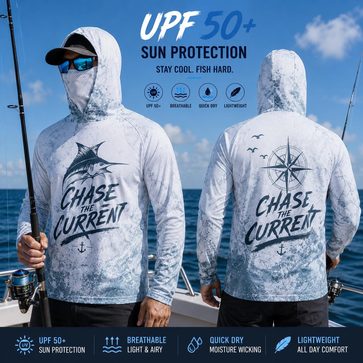 Fishing Mask Sun Protection - Camiseta de Pesca con Capucha para